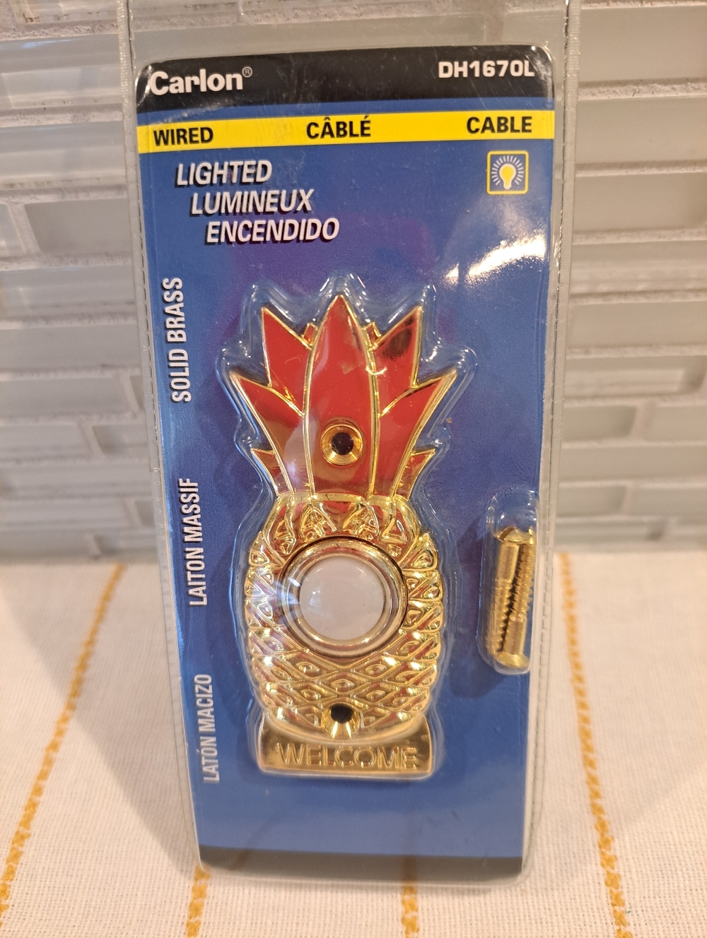Pineapple Lighted  Brass Doorbell New